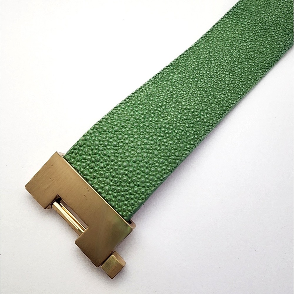 Leighelena Wide Jigsaw Cuff Bracelets—Genuine Stingray Avocado Green - Picture 13 of 16